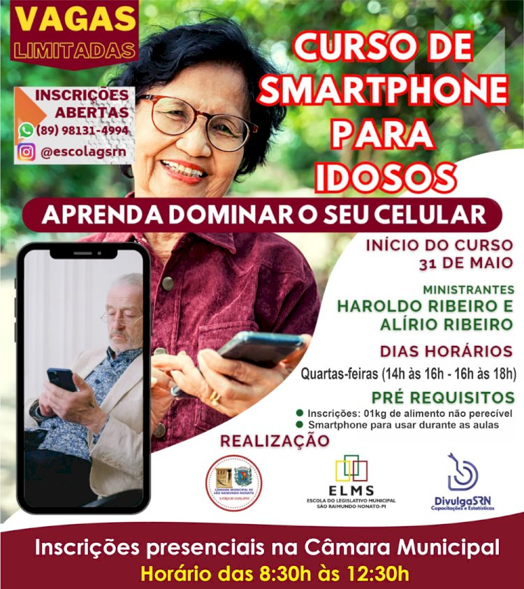 Escola do Legislativo de SRN oferece cursos gratuitos para ensinar idosos a usar corretamente o celular smartphone